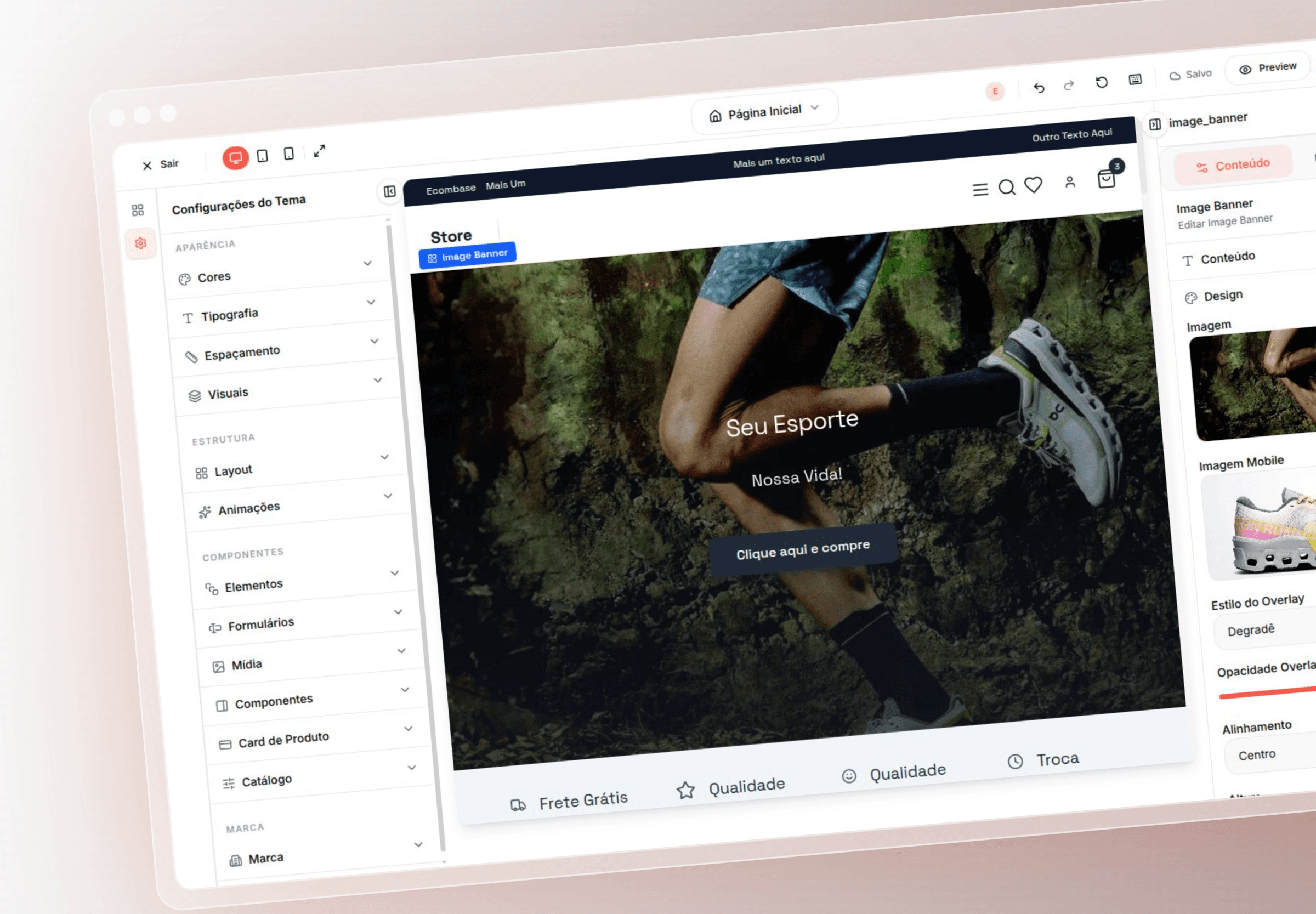 Editor de Storefront — personalização de homepage